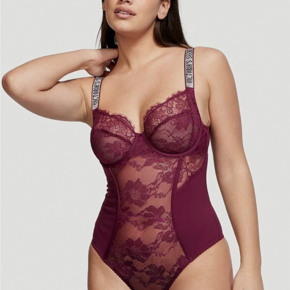 Victoria's Secret Teddy One-piece in magenta pink lace